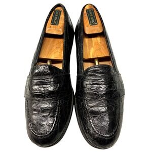 Tacco Penny Loafers Women's 8.5 Black Croc Embossed Leather Slip On Dress